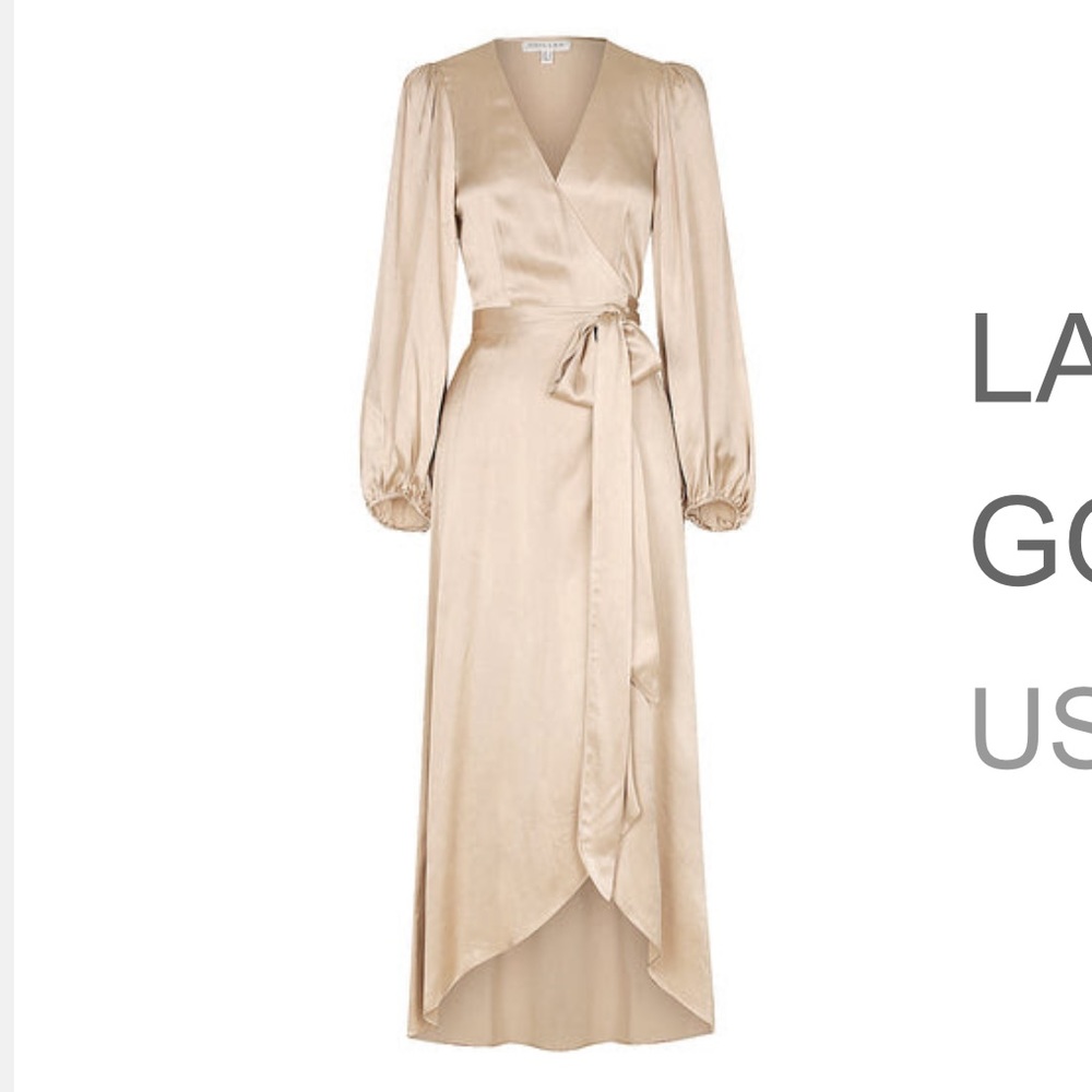 NWT Shona Joy La Lune Joan Wrap Midi Dress in Gold